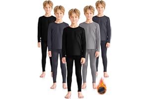 VZV 5 Set Boys Thermal Underwear Set, Kids Thermal Set Base Layer Fleece Lined Underwear Long Johns Thermal for Boys