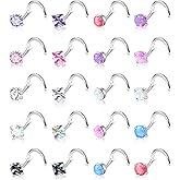 WINSENET 20Pcs 20G Nose Rings Studs Surgical Stainless Steel Nose Studs for Women Colorful Opal CZ Nose Piercing Jewelry Hypoallergenic Nose Jewelry for Women Men