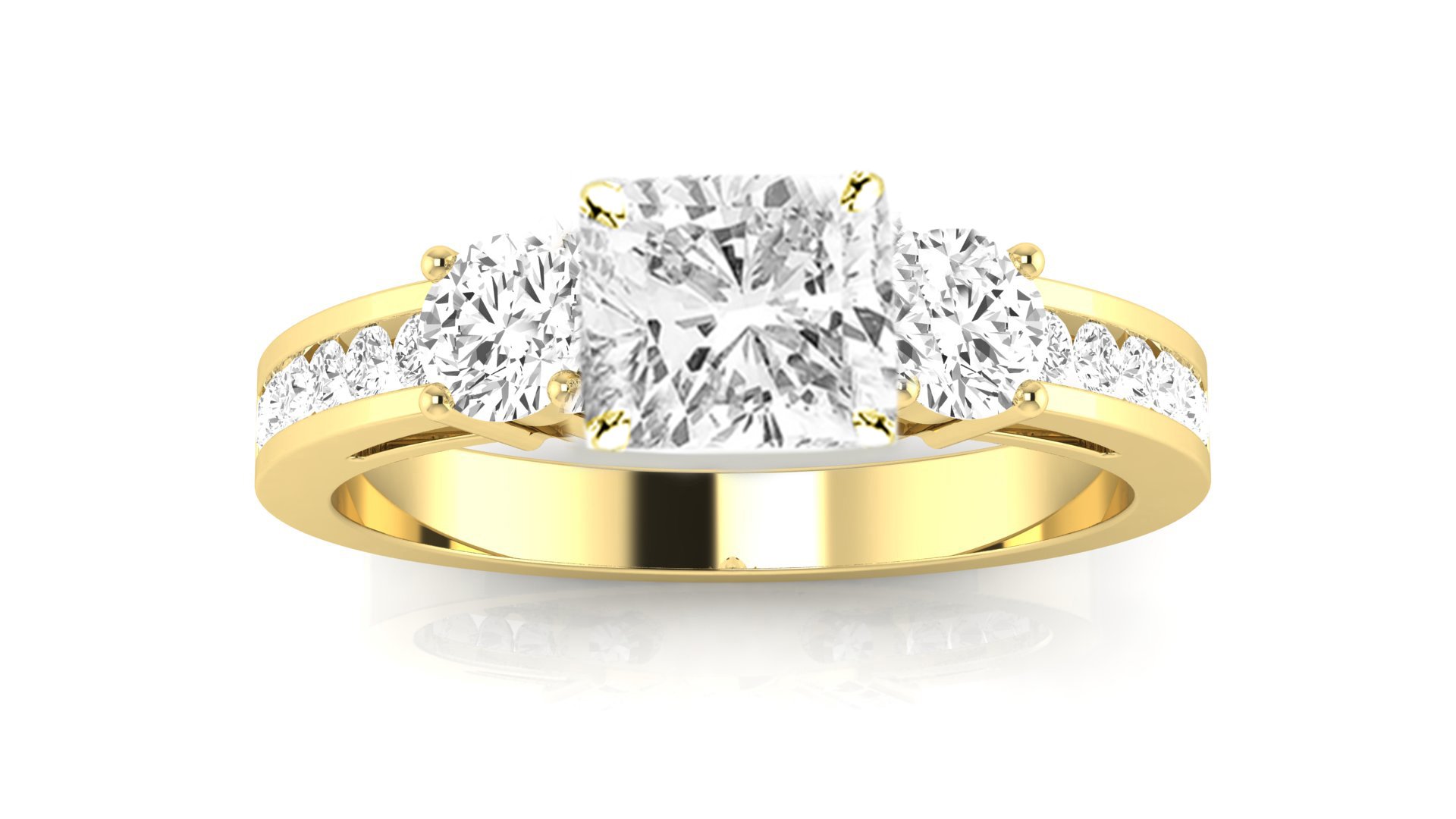 2 Ctw 14K White Gold Channel Set 3 Three Stone GIA Certified Cushion Cut Diamond Engagement Ring (1.