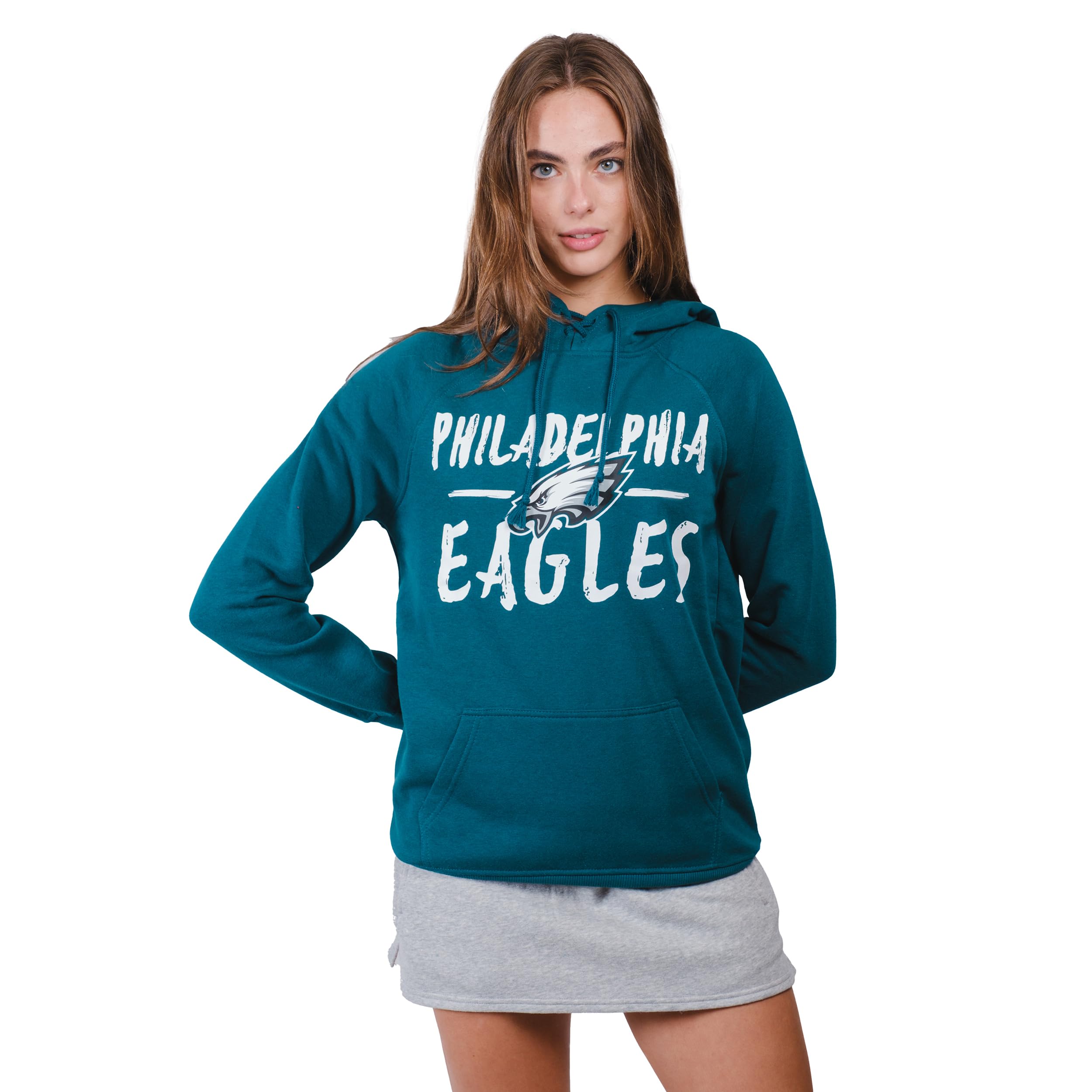 Ultra Game NFL Women's Official Super Soft Tie Neck Pullover Hoodie Sweatshirt, Philadelphia Eagles, Team Color, Medium Image