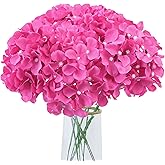 AVIVIHO 10pcs Hot Pink Fake Flowers Hydrangea Artificial Flowers Bulk (Not Squished, No Steaming Need) Silk Flowers with Stems for Wedding Decor,Home,Baby Shower,Table Centerpieces Decoration