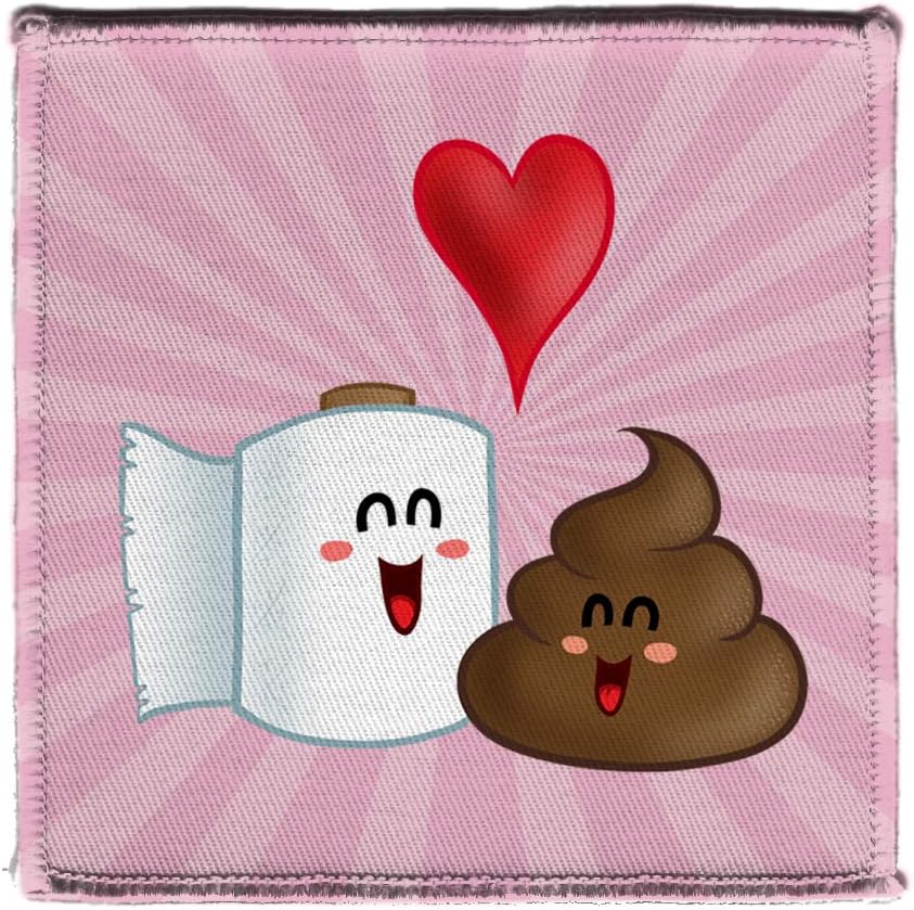 Hat Shark Best Friends Funny Toilet Paper & Poop in Love w/Heart 4" X 4" Iron On Patch Applique