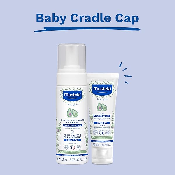 MUSTELA CRADLE CAP FOAM SHAMPOO FOR NEWBORN – BABY SHAMPOO WITH NATURALLY DERIVED AVOCADO POLYPHENOLS – TEAR-FREE & FRAGRANCE-FREE – 5.07 FL. OZ.