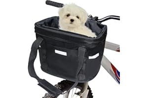 Bike Basket, BESUNTEK Quick Removable Front Basket, Foldable Small Pet Cat Dog Carrier Multi-Purpose Bicycle Handlebar Bag Ea