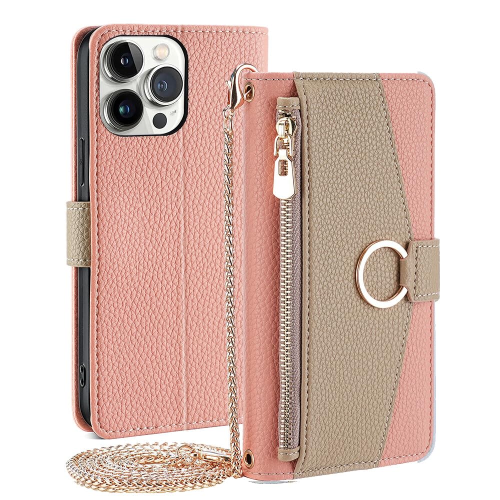 CasurvivePro Wallet Case Compatible for iPhone XS Max with Crossbody Strap, Magnetic Handbag Zipper Pocket Cases PU Leather Flip Shockproof Cover with Kickstand for iPhone XS Max Pink — image 1