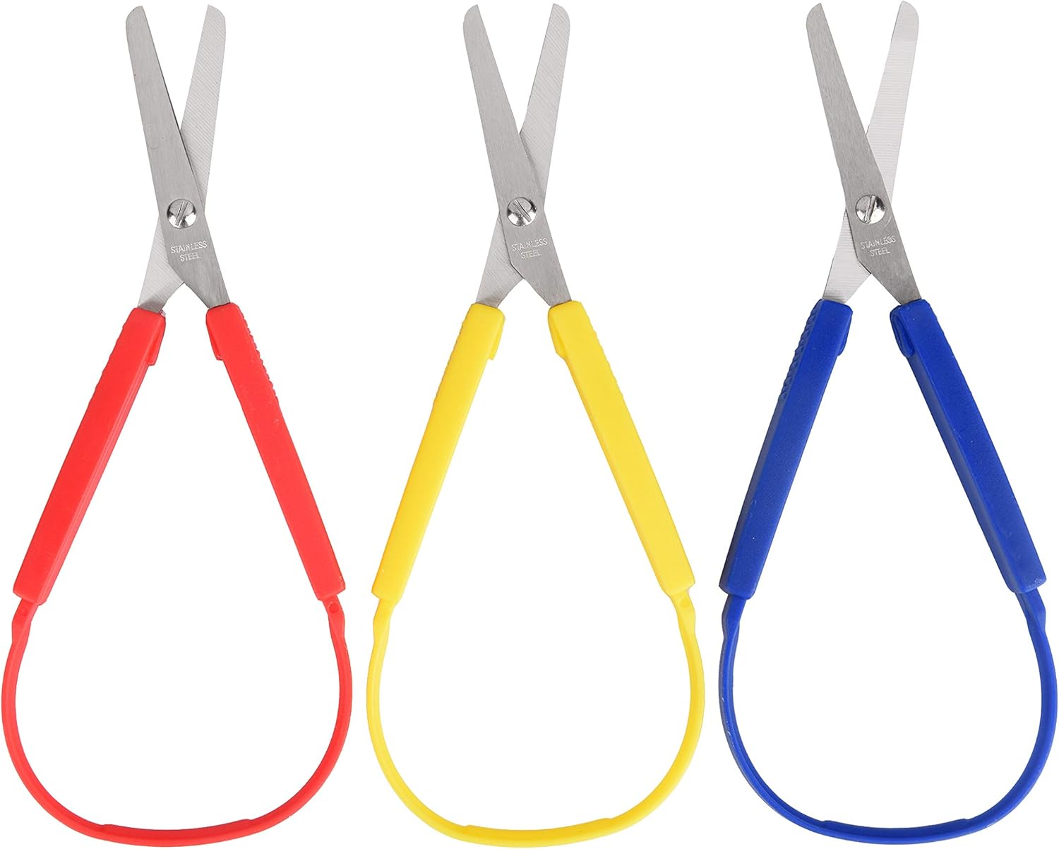 Special Supplies Loop Scissors for Teens and Adults 8 Inches (3-Pack) Colorful Looped, Adaptive Design, Right and Lefty Support, Small, Easy-Open Squeeze Handles, Supports Elderly and Special Needs