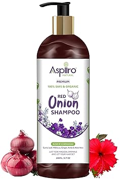 Aspiiro Natural Organic Red Onion Shampoo For Hair Fall Rescue & Hair Growth-200 ml | SLS, Paraben & Chemical Free
