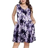 ZENNILO Women's Casual Dresses Tshirt Dresses Plus Size Summer Dresses V Neck Beach Cover Up Sundress with Pockets