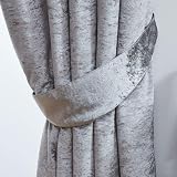 John Aird Crushed Velvet Fully Lined Eyelet Curtains (Silver) Pair