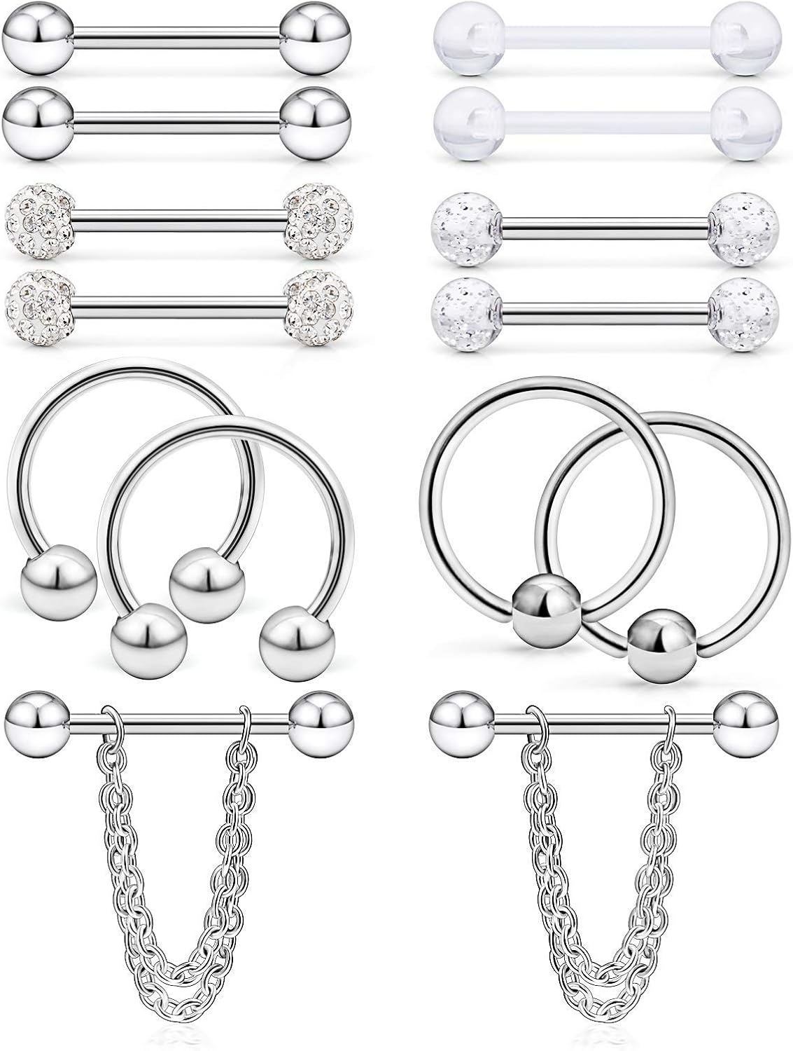 Piercing Per Ombelico In Titanio 14G - Doppia Gemma Trasparente, Ipoallergenico - Foto 7