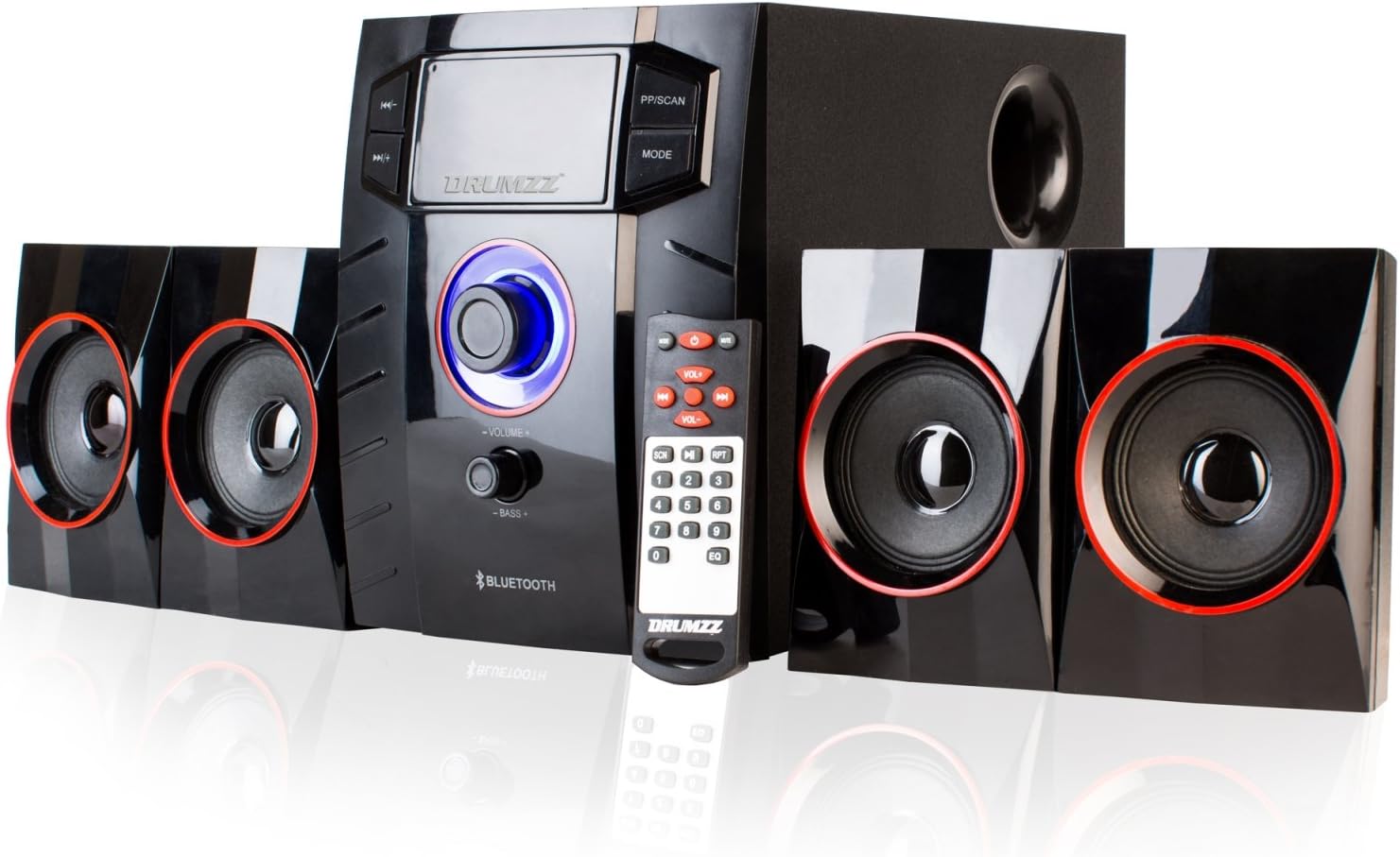 DRUMZZ 4.1 Bluetooth Home Theater System with FM, USB,SD Card Reader, All Function Remote and Bass Reflex Port - HT-2004(4.1)BT