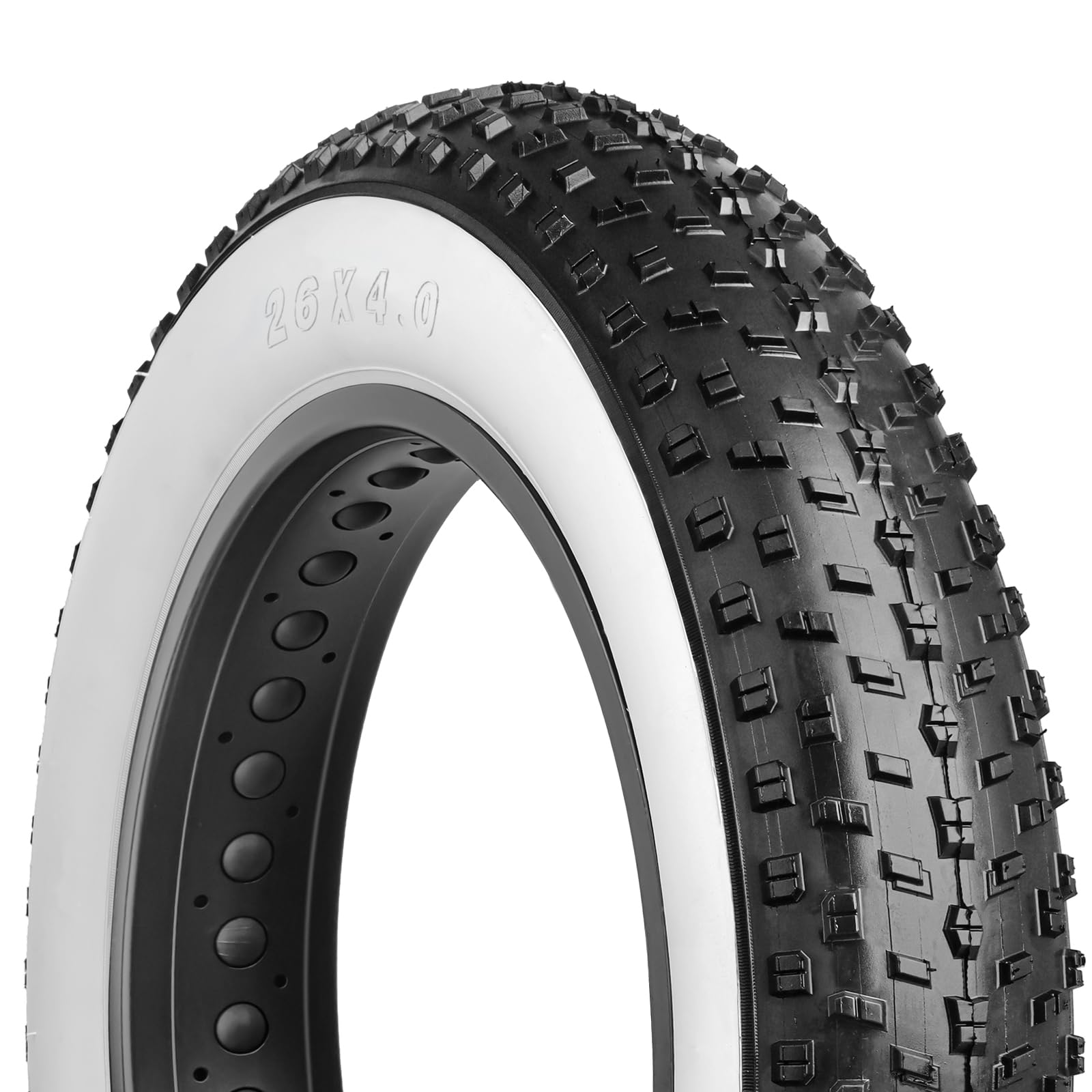 Photo 1 of Hycline Fat Bike Replacement Tire: 26x4.0 Inch Puncture Resistant Folding MTB Bicycle Tires, All Terrain High-Density Bike Tires with Street or Trail Riding-White