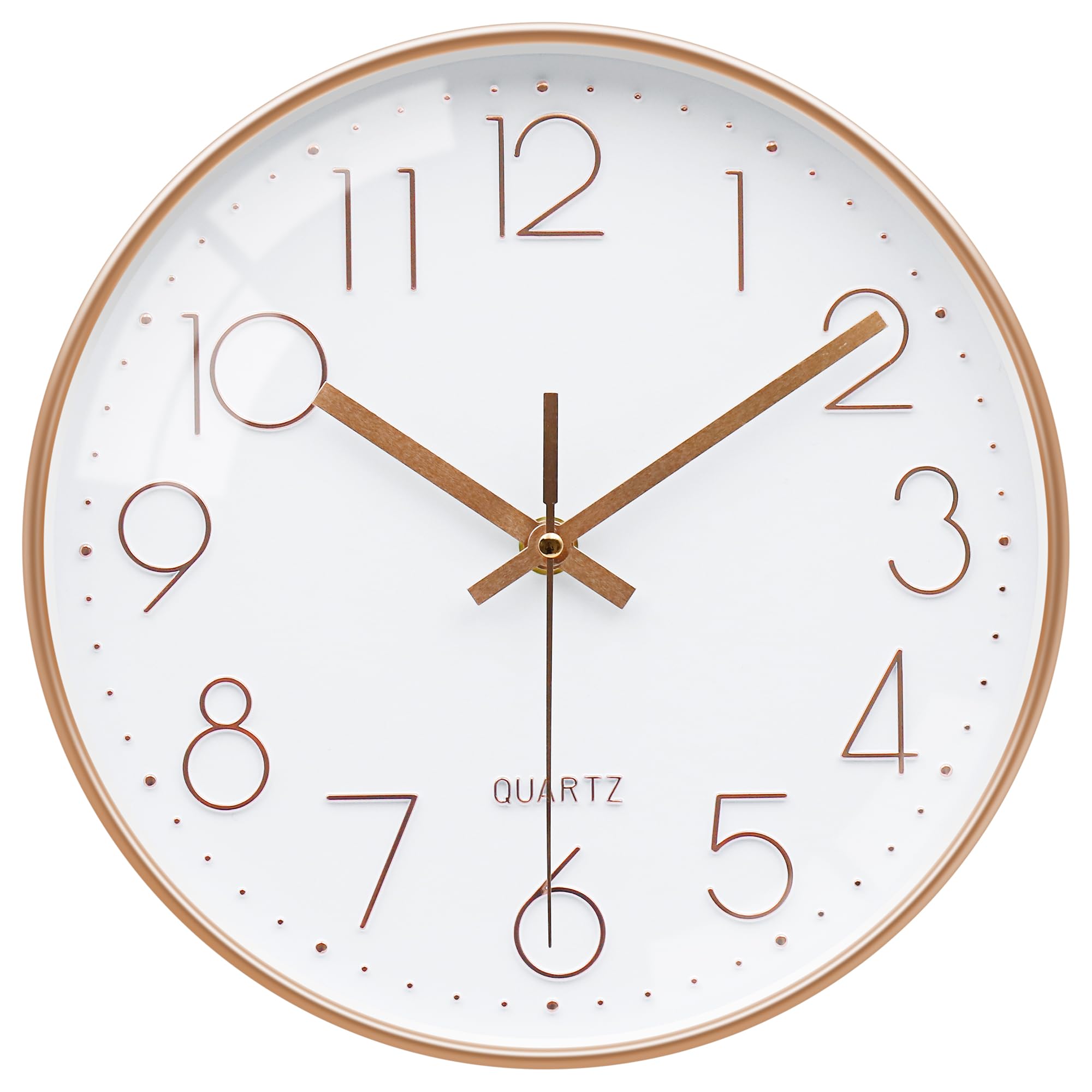 VIKMARI Modern Wanduhr Rund Roségold Geräuschlos Batteriebetrieben Glas Wanduhr für Wohnzimmer Schlafzimmer Büro Küche, 25cm