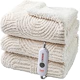 TiMiCalda Heated Throw Blanket Electric - 50"x60" Cozy Soft Jacquard Heating Blanket with 4 Heat Levels & 4 Hours Auto-Off, Electric Throw with Overheating Protection, Warm Gifts, Cream