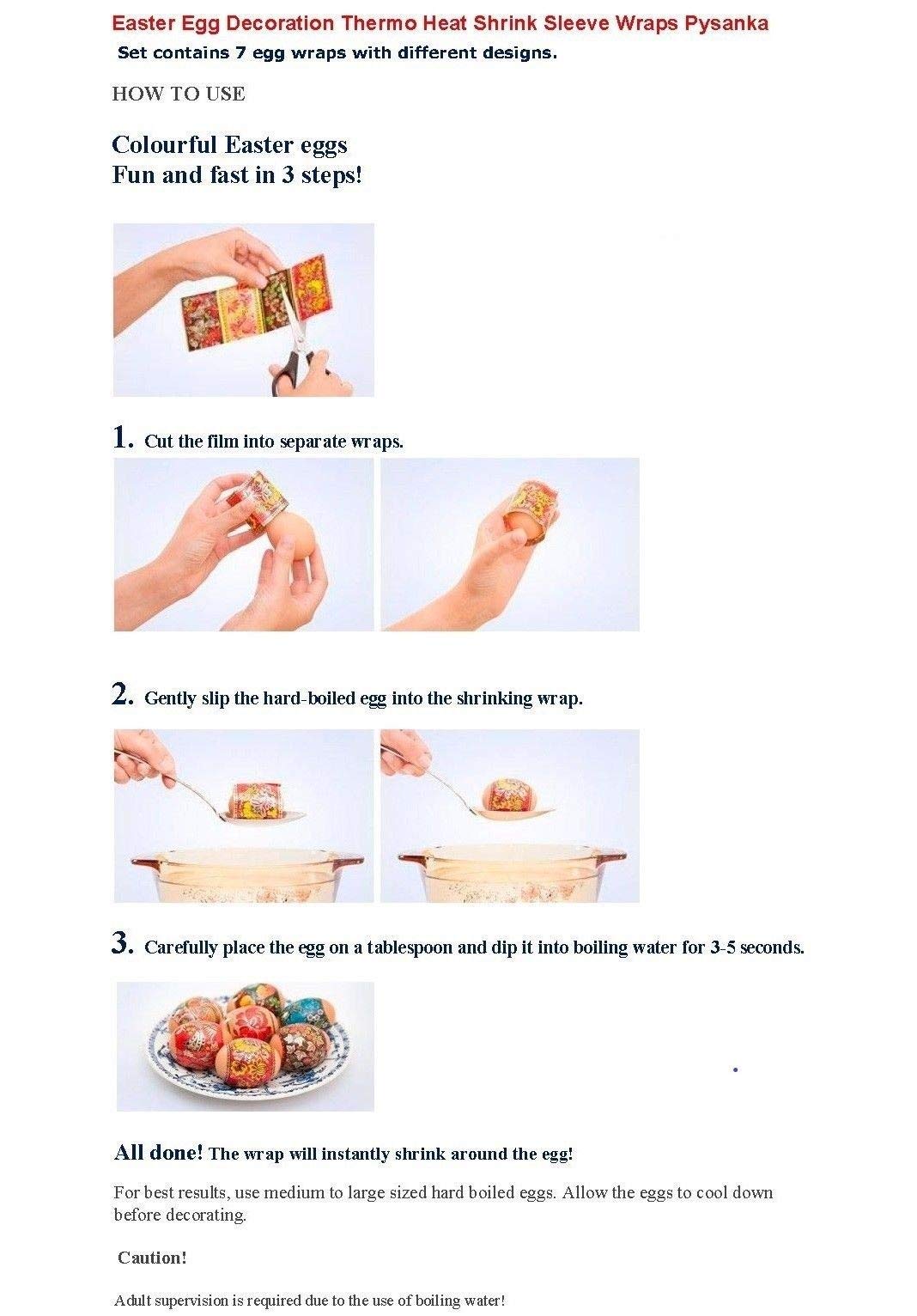 Lot of 2 * 7 Easter Egg Decoration Thermo Heat Shrink Sleeve Wraps Pysanka for 14 Easter Eggs