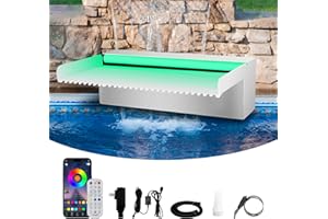 Weejian Waterfall Spillway Stainless Steel Pond Waterfalls with Color Changing LED Light, Outdoor Pool Fountain Water Feature Kit for Garden Patio Swimming Pool Koi Ponds Decor-12"x8"x4"