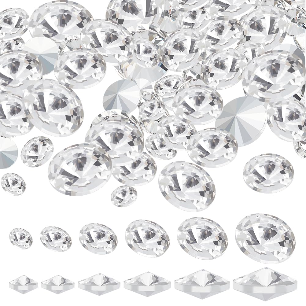 FINGERINSPIRE 120 Pcs Pointed Back Rhinestone 6/8/10/12/14/16mm Glass Rhinestones Gems Clear Round Crystal Beads Jewels Embellishments Faceted Diamond for Craft Wedding Dress Decoration Jewelry Making