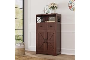 BEFRASES Dark Brown Storage Cabinet with Drawers and Shelves, Standing Kitchen Pantry Cabinet, Floor Storage Cabinet Hutch Cupboard, Coffee Bar Cabinet Station for Dining/Living Room/Home Office