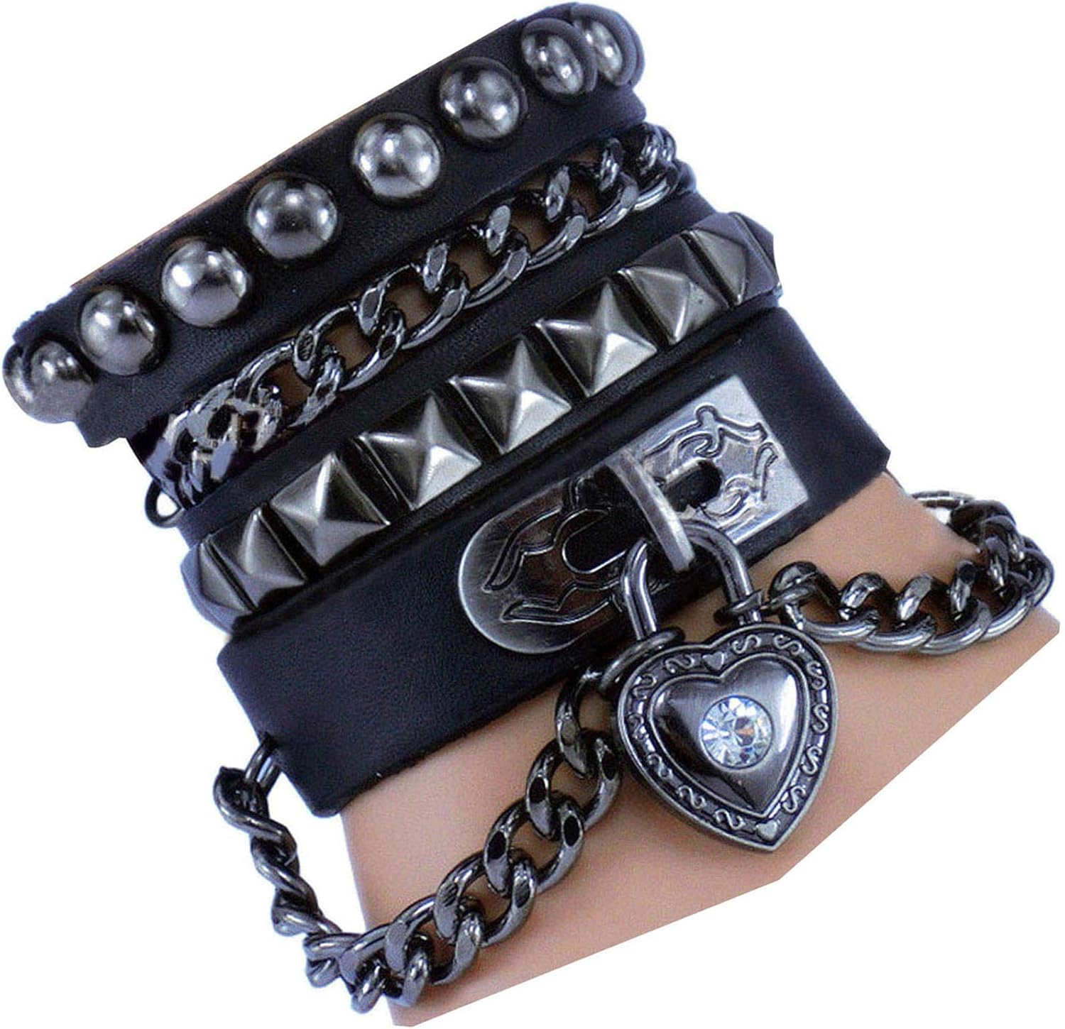 Y-blue Multilayer Bracelet Fashion Punk Leather Woven Braided Cross Bangle Wrist Cuff Wristband (Black): Jewelry