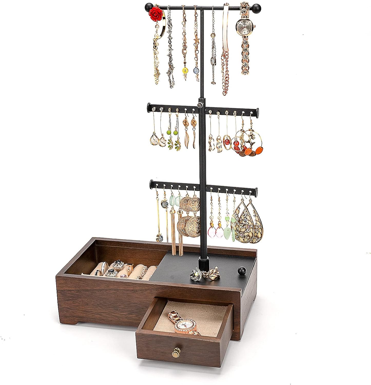 Emfogo Jewelry Organizer Stand Hidden Drawer Jewelry Stand Holder