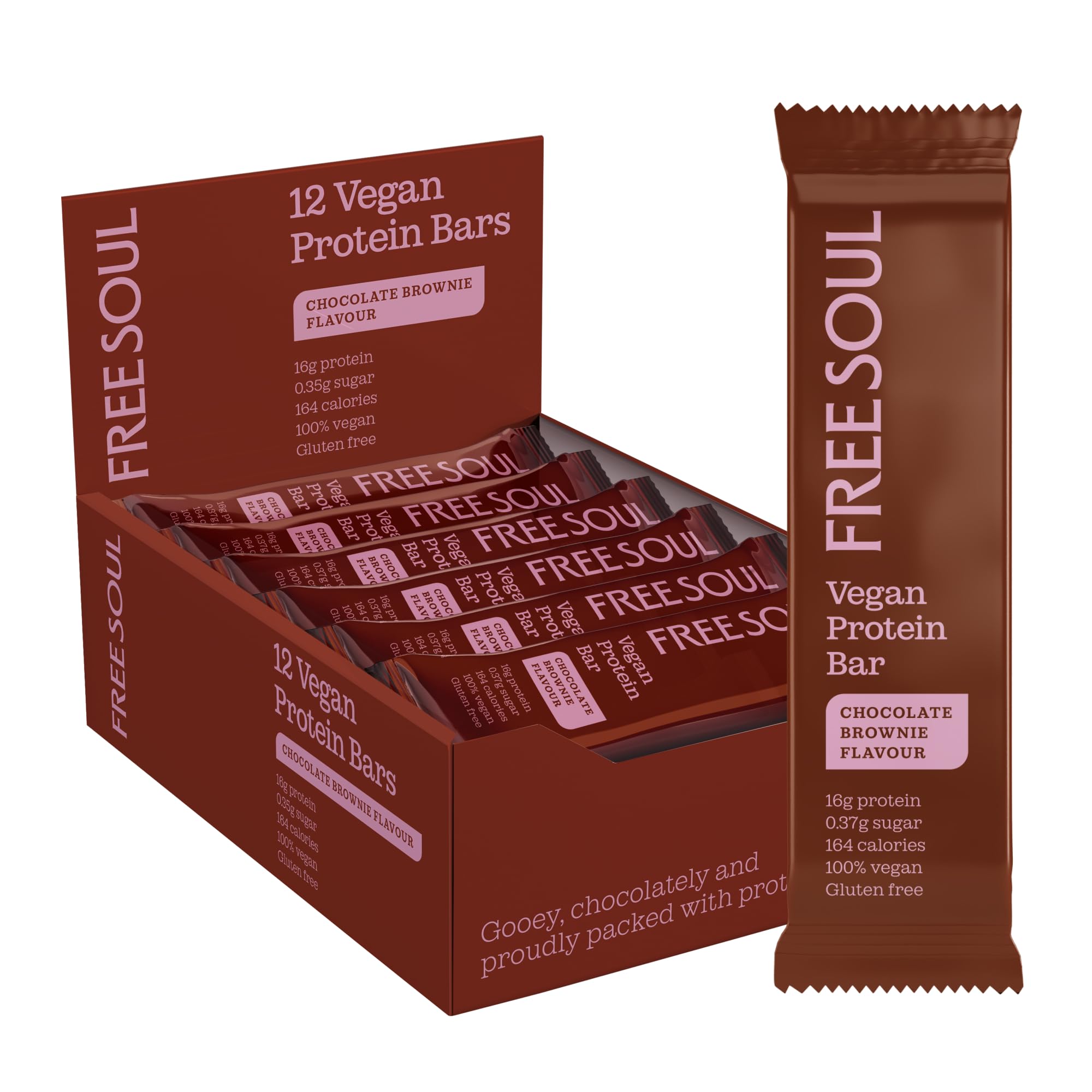 Vegan Protein Bars 12 x 50g | Plant Based Chocolate Protein Bars | Delicious Dairy Free, Low Sugar, Low Carb Bars | Sucralose Free, Gluten Free | 15g of Protein per Bar | Free Soul
