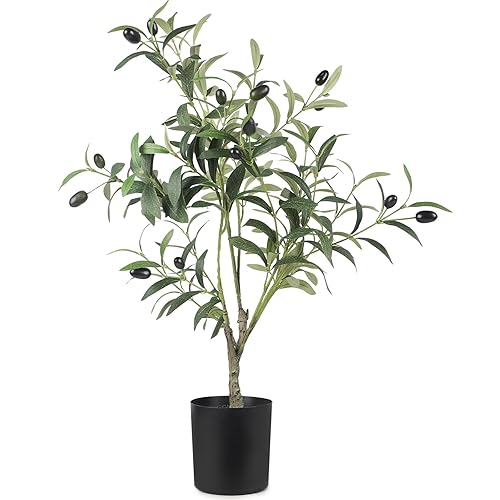 YOLEO 2FT Artificial Olive Tree Faux Small Olive Plant for Desktop Home Office Decor Indoor Lifelike Fake Tree (Style 3)