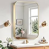 CLBA Gold Bathroom Mirror, 24x36 Inch Brushed Gold Mirror, Aluminum Alloy Framed Vanity Mirror, Rounded Rectangle Mirror for Over Sink, Anti-Rust (Horizontally or Vertically)