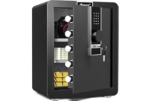Kavey 2.6 Cub Fireproof Safe Box, Money Safe with Hidden Compartment and LCD Touch Screen, Large Safe with Dual Alarm System and LED Light, Safe for Money Documents Valuables