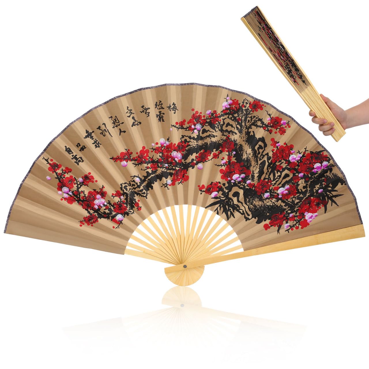 Kichvoe 1pc Large Fan Wall Decor: Oriental Feng Shui Wall Fan Flower Chinese Fan Chinese Japanese Traditional Fans Wall Background Fan Hanging Decor (90×50cm/35×19inch)