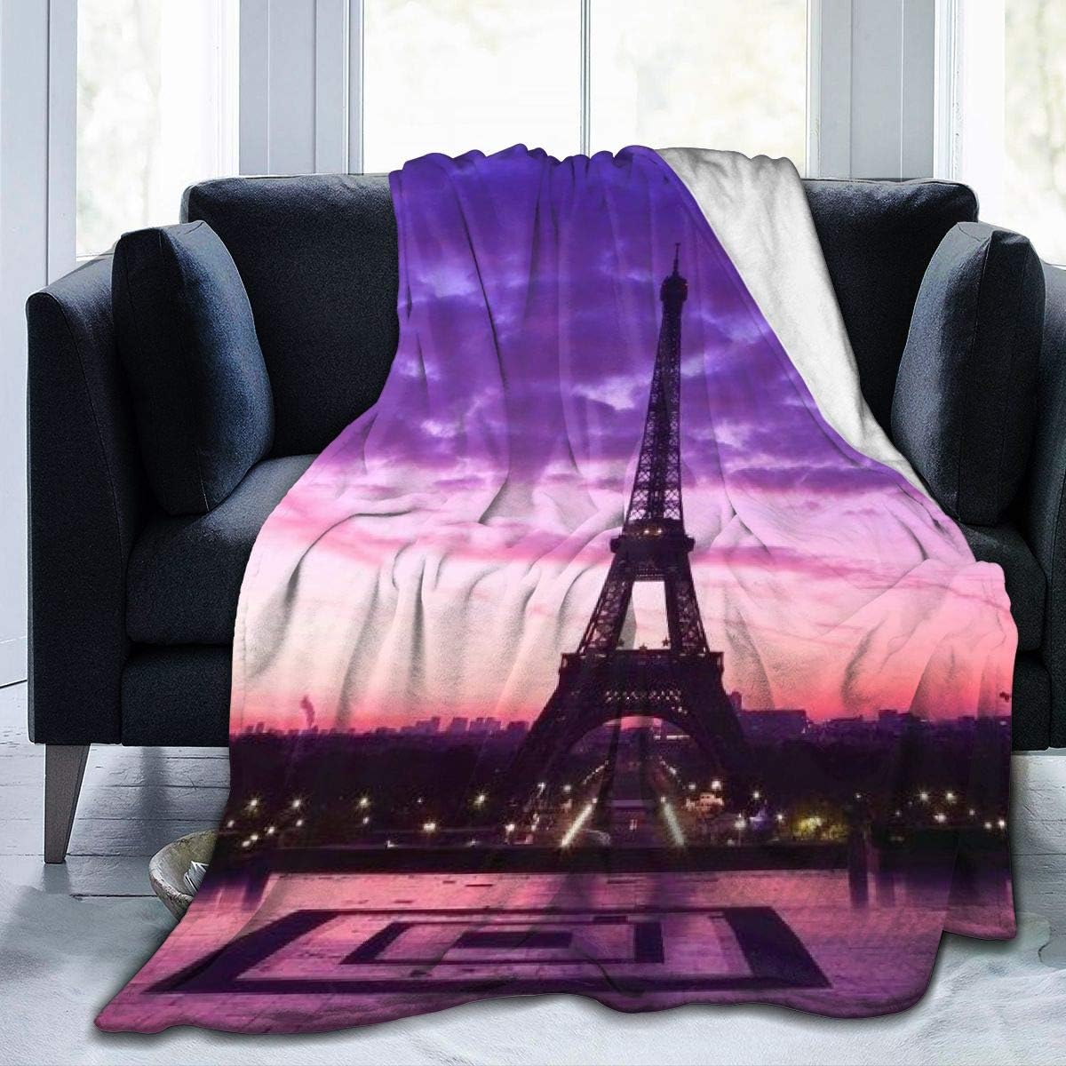 Blankets Queen Size,PurpleEiffelTowerTowerCanvasPictureLandmark
