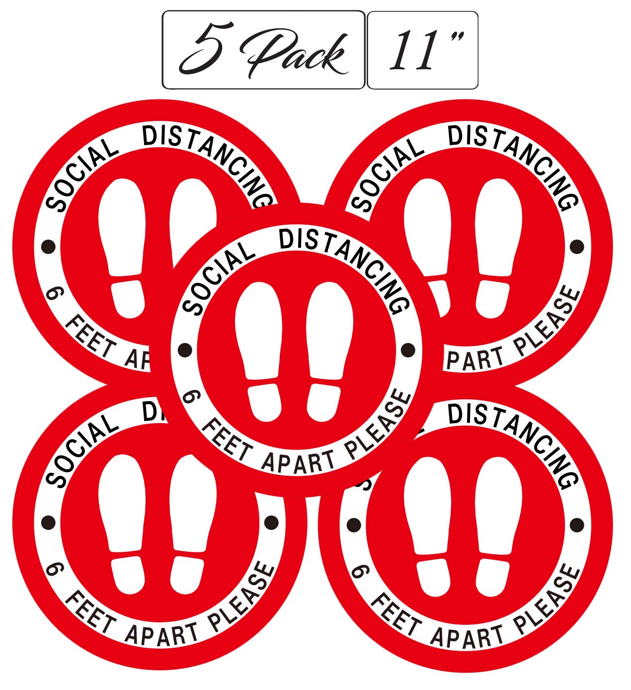 Social Distancing Floor Decals (Pack 5) - Round Vinyl Removable Stickers 11" Safety Signs 6 Feet Apart, Waterproof Adhesive, Anti-Slip, Marker to Maintain Distance, Commercial Grade.: Industrial & Scientific