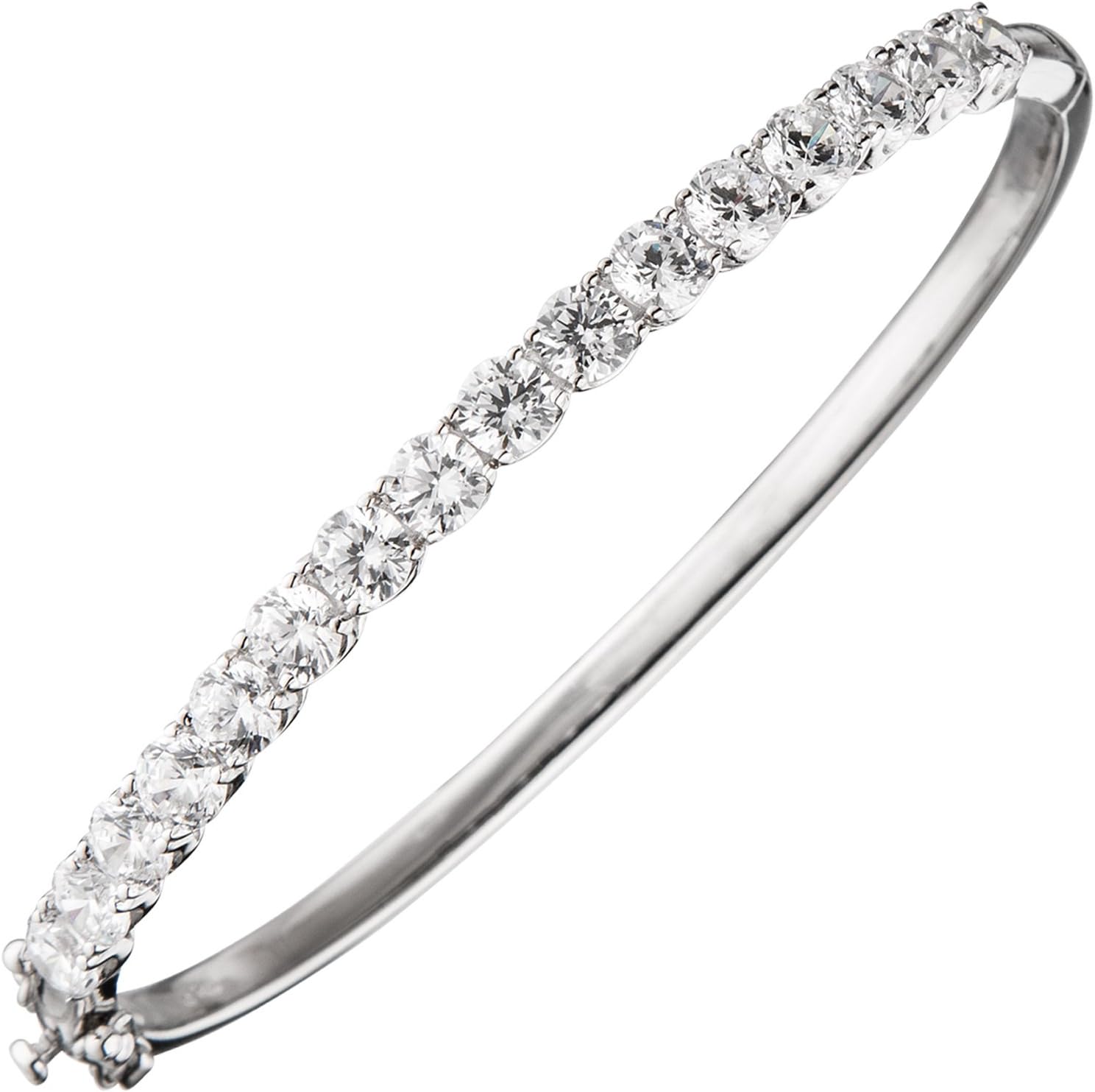 Jobo Bangle Rhodium-Plated 925 Sterling Silver Oval Zirconia Castle 16 Box