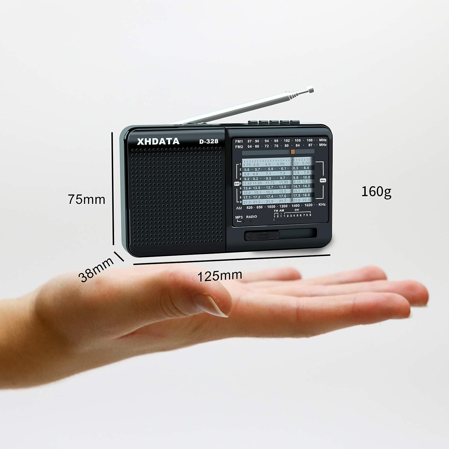 XHDATA D-328 Radio Portable FM AM SW Support TF Card MP3 Pocket Radio with Rechargeable Battery Black - Image 3