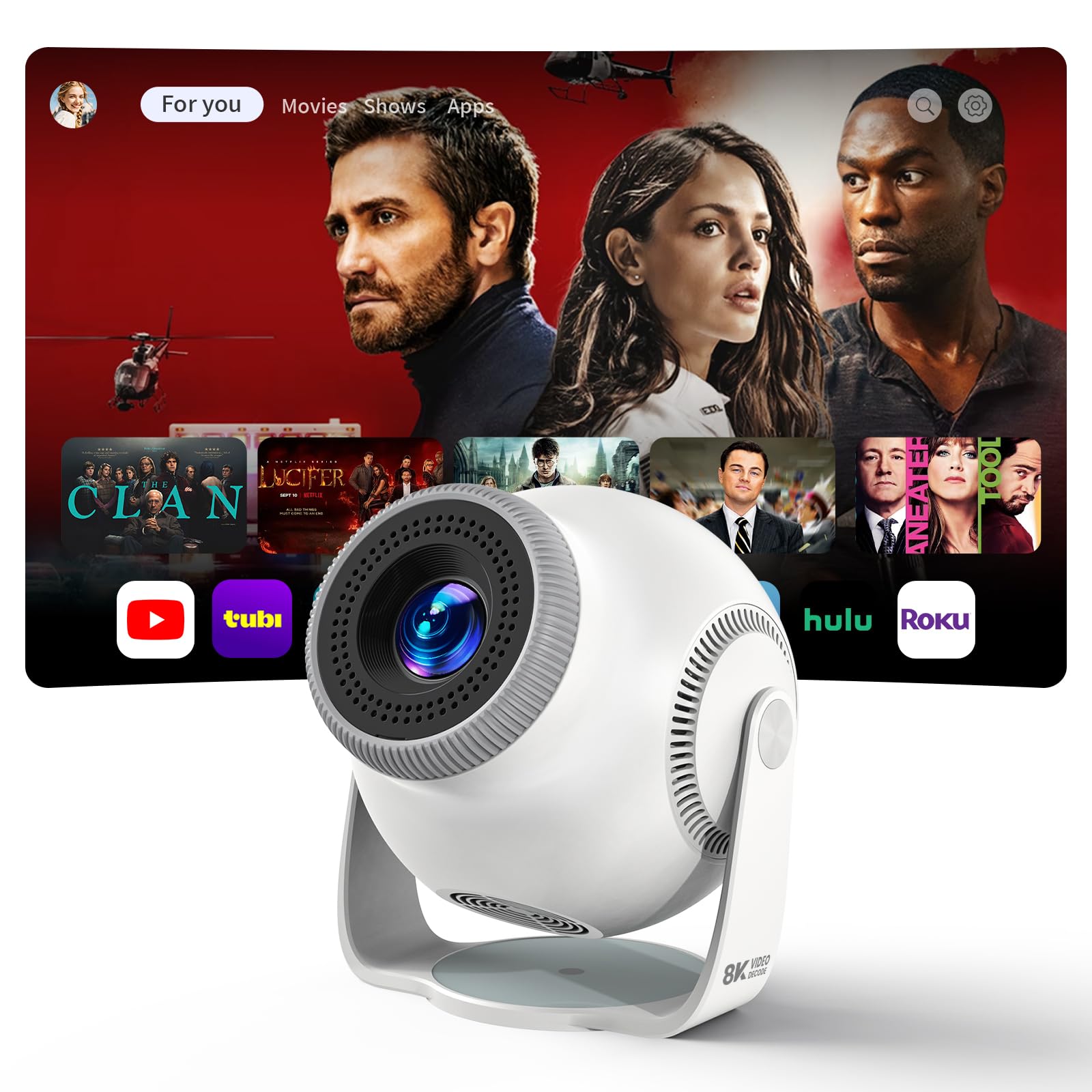 Trunera Smart Mini Projector with WiFi 6 and Bluetooth 5.4, Cool White