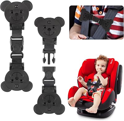 QOPAHI Bear-Shaped Car Seat Strap Anti Escape 2 Pack Black