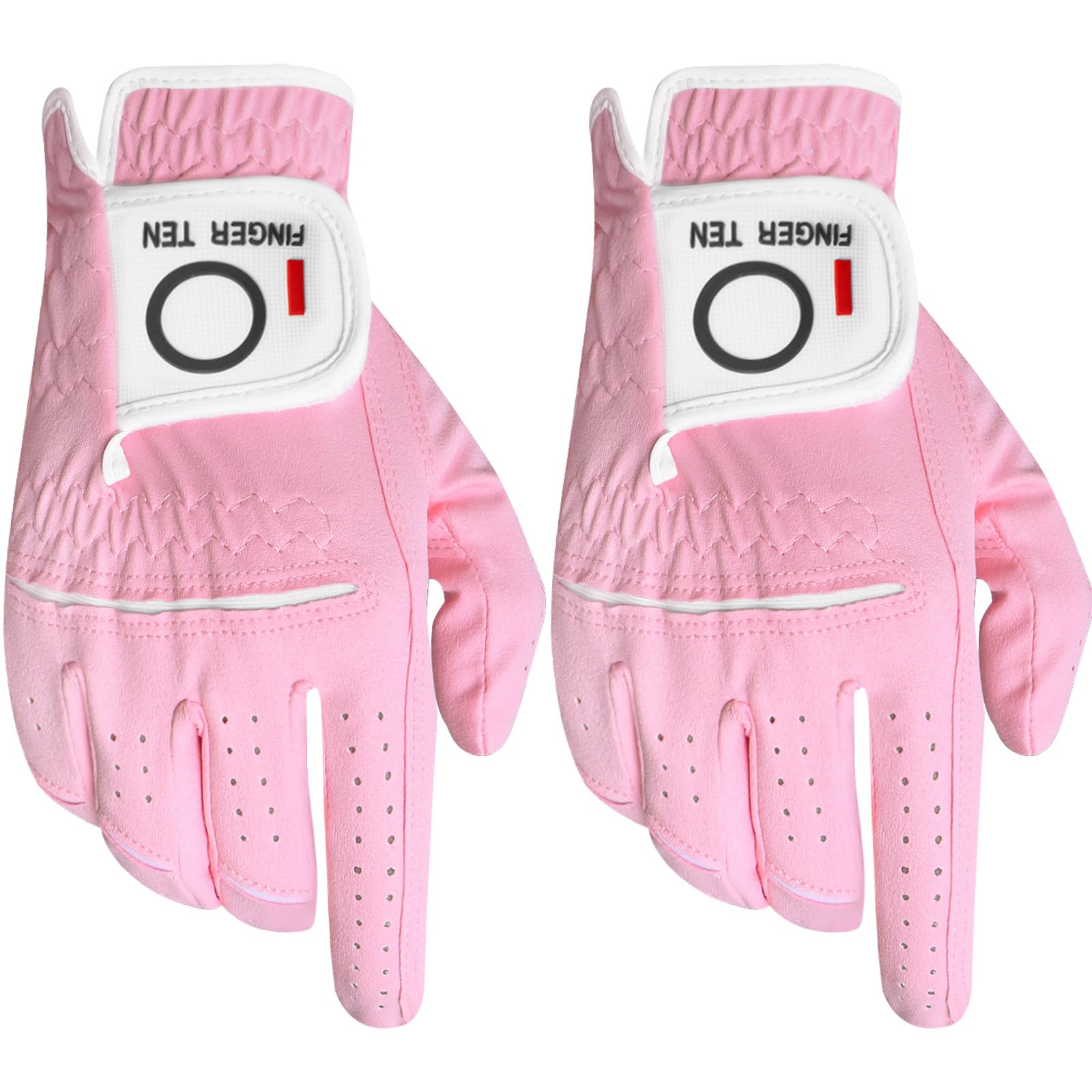 FINGER TEN Golf Gloves Ladies Right Hand All Weather Soft Rain Grip in Pair or 2 Pack, Women Golf Glove Flexible Wear Resistance for Perfect Swing (Pink,S(Worn on Right Hand))