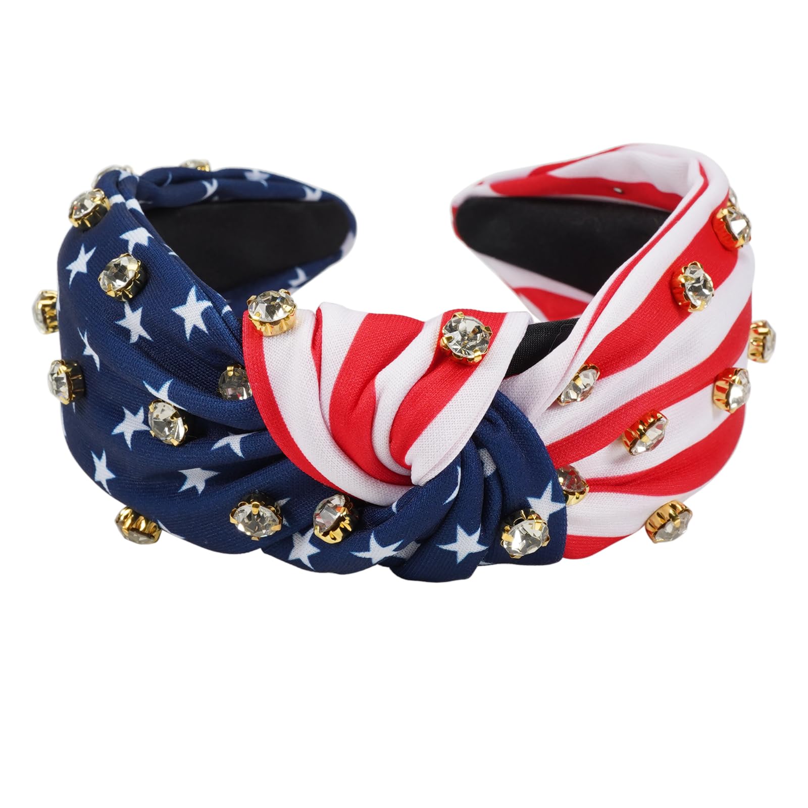 Photo 1 of 2 Lonext Independence Day Knotted Headband for Women Sparkly Rhinestone Embellished Hairbands Twist Turban Headband Elastic Wide Hair Hoop (American Flag Colors)