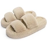 Chantomoo Women's Slippers Memory Foam Slippers for Women Fuzzy Comfy Faux Fur House Furry Indoor Open Two Bands Gift Slippers