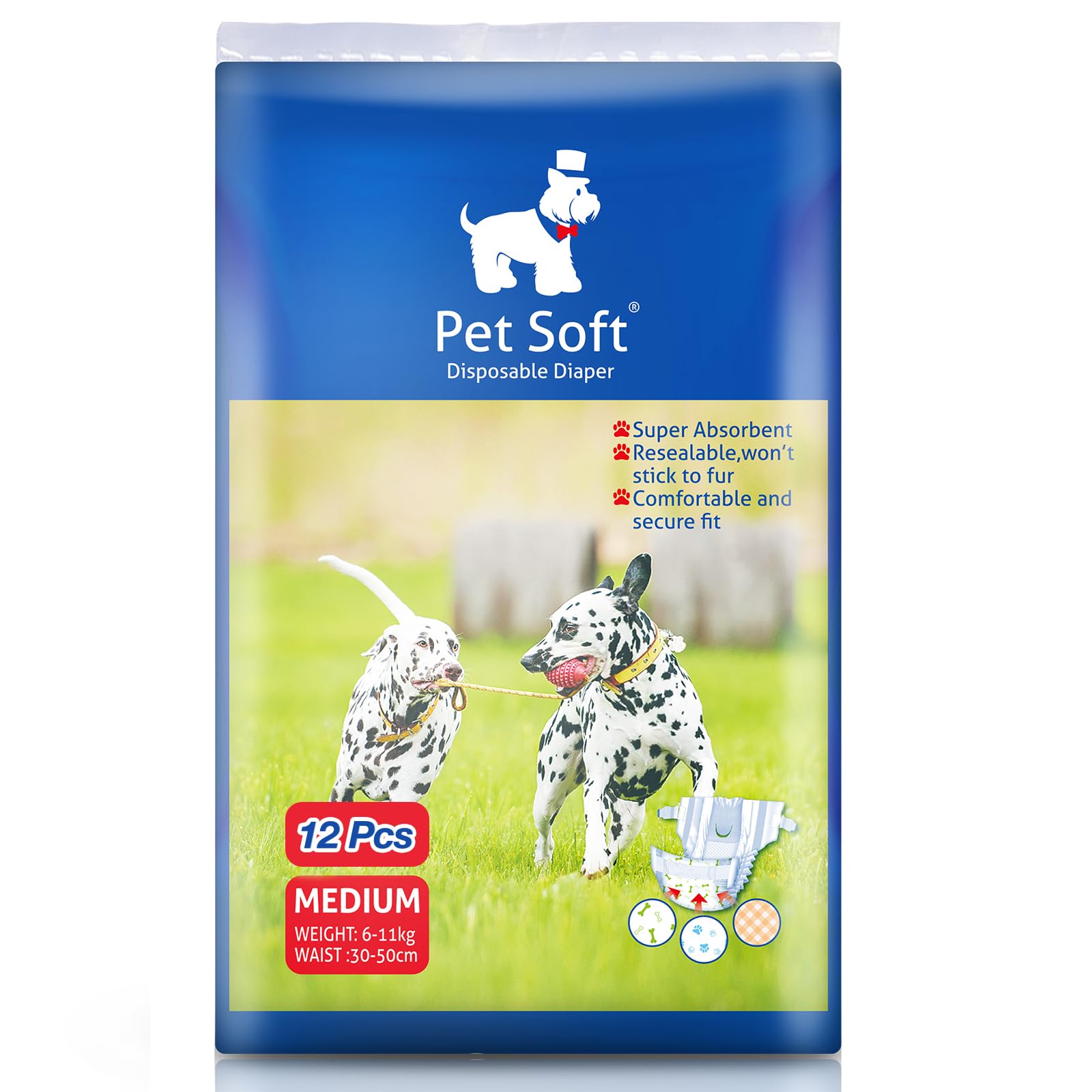 Pet Soft Disposable Dog Puppy Nappies Female Medium 12 Count - Super Absorbent Dog Doggy Cat Diapers