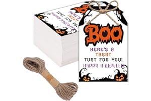 SerpizePaty 50Pcs Halloween Gifts Tags with String, 3.3x2.1 Inch Happy Halloween Tags for Goodie Bags, Halloween Name Tags for Holiday Party Candy Bag Party Favor DIY Craft