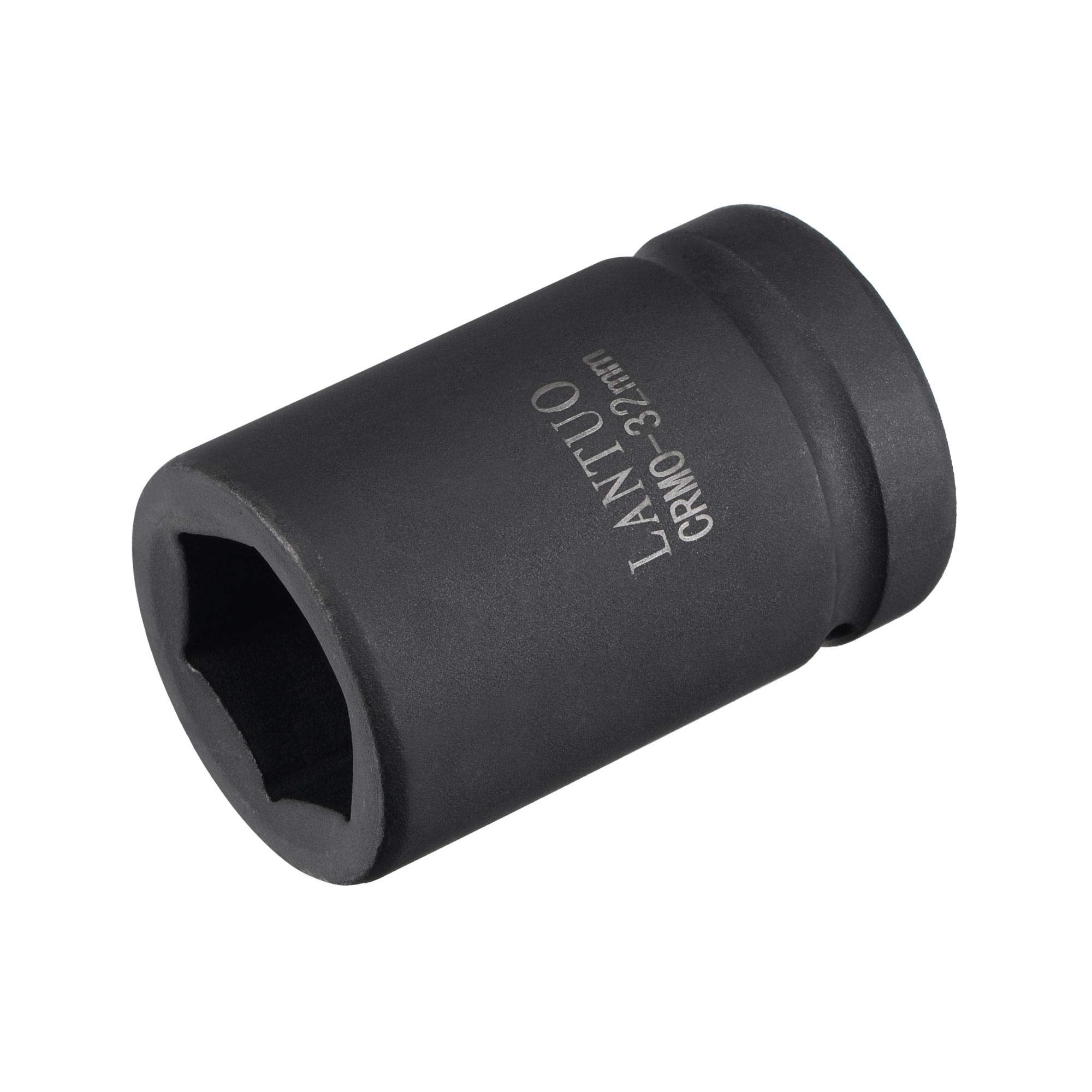 sourcing map 1" Drive by 32mm 6-Point Impact Socket, CR-MO 80mm Length, Standard Metric Sizes