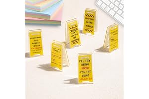 JOYLINE Funny Sticky Note Holder - 6 Pack Note Holder Clips, Overstimulated Desk Sign for Office, Hilarious Desk Signs for Coworkers, Perfect Funny Office Gifts (Yellow)