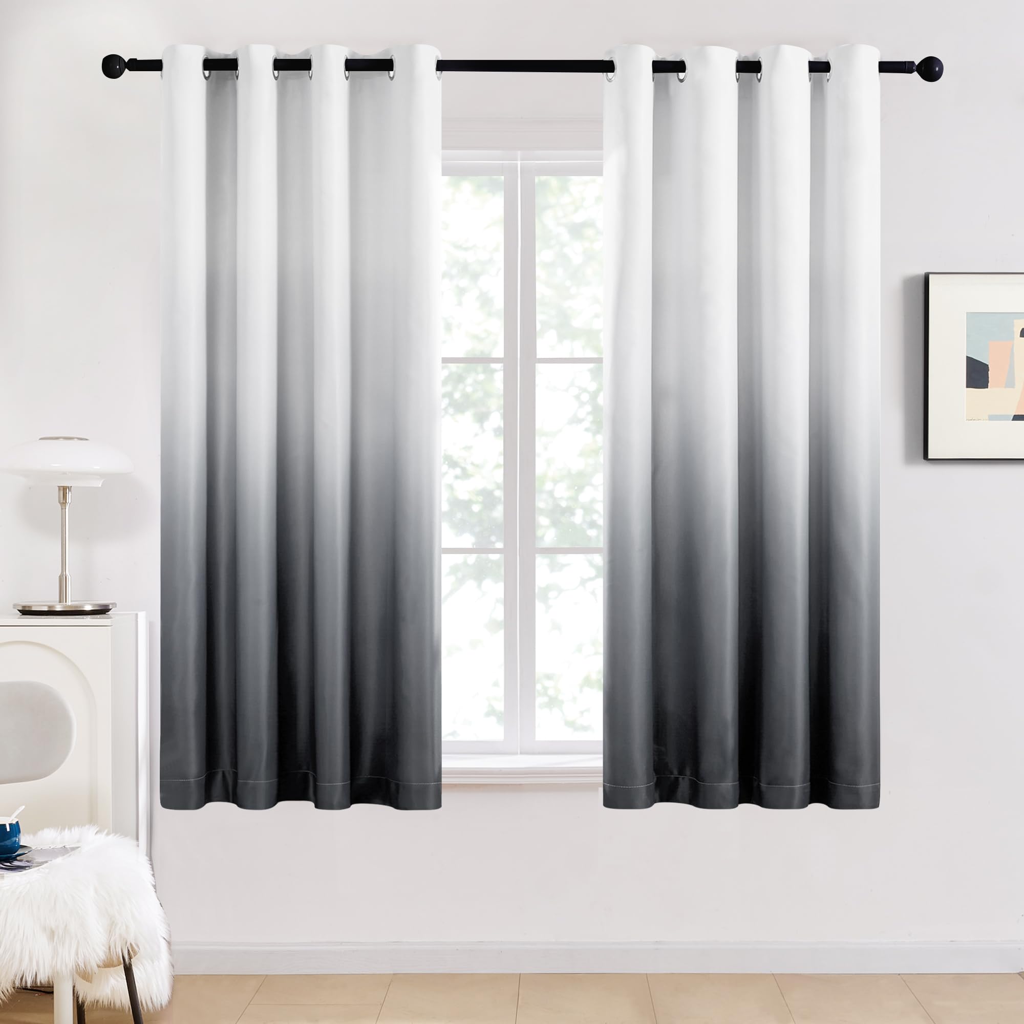 Deconovo Grey Curtains for Bedroom Thermal Insulated Top Ring Blackout Curtains Noise reducing Eyelet Curtains for Kitchen 46 x 54 Inch Light Grey and White 1 Pair — image 1