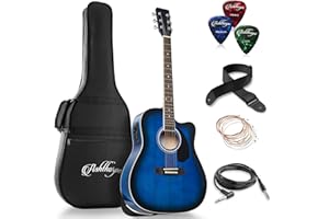 Ashthorpe Full-Size Dreadnought Cutaway Acoustic-Electric Guitar Bundle - Premium Tonewoods - Blue