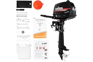 BJTDLLX 6HP Outboard Motor, 2 Stroke 6HP Heavy Duty Outboard Boat Motor Engine, Fishing Inflatable Fishing Boat Power Engine with Water Cooling & CDI Ignition System -Short Shaft