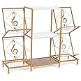 HYCFYJR Record Player Stand with Vinyl Record Storage, Turntable Stand with 4-Tier Vinyl Display Shelf & Metal Frame, Record Holder for Living Room, Gold & White