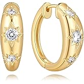 Fureoai 14K Gold Earrings for Women Gold Hoops Earrings for Women Chunky Hoop Earring for Womens Snowflake Zircon Setting CZ Earring for Womens Hoop