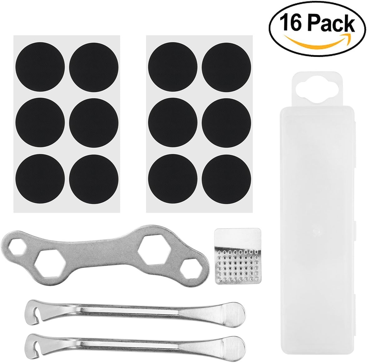 Bicycle Inner Tube Repair Kit,Starpeak Bike Inner Tube Rubber Patches(12pcs), Bike Tire Lever(2pcs), Hexagon Bicycle Wrench, Metal Tire Rasp for Foldable Bicycle Mountain Bike DownHillbike (16 IN 1)
