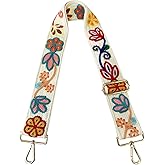 TCOMVEZ Embroidery Flower Purse Strap Replacement Crossbody for Handbags Women Guitar Strap 2 inch Wide Adjustable Bag Straps (Off white)