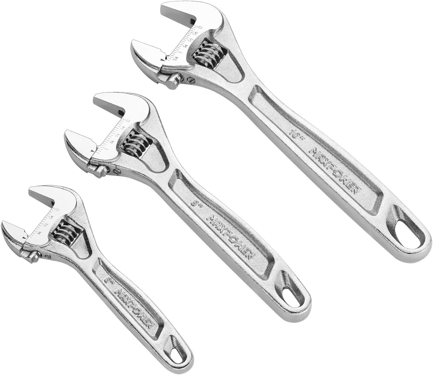 MAXPOWER 3PCS Adjustable Wrench Set, Heavy Duty Shifter Movable Spanner with Ergonomic Handle